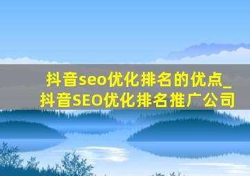 抖音seo优化排名的优点_抖音SEO优化排名推广公司