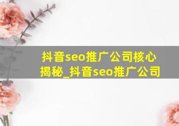 抖音seo推广公司核心揭秘_抖音seo推广公司