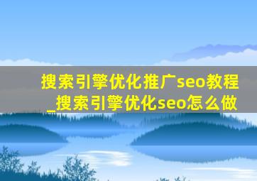 搜索引擎优化推广seo教程_搜索引擎优化seo怎么做