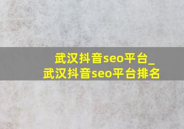 武汉抖音seo平台_武汉抖音seo平台排名