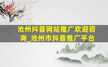 沧州抖音网站推广欢迎咨询_沧州市抖音推广平台