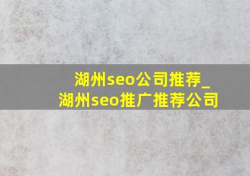 湖州seo公司推荐_湖州seo推广推荐公司