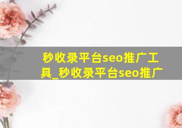 秒收录平台seo推广工具_秒收录平台seo推广